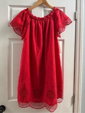🆕 Indigo Rose tomato embroidered crochet peasant lined mini dress size 2X